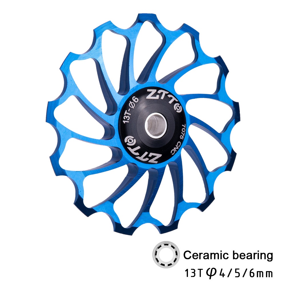 13T Mountain Bicycle Speed Regulator Aluminium Alloy Ceramic Bearing Rear Derailleur Guide Wheel Tooth Tension blue - Image 2