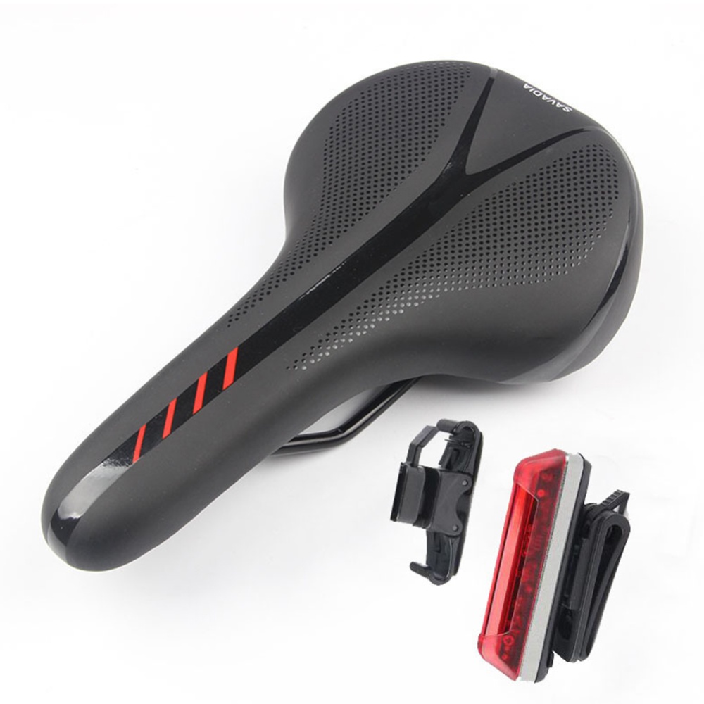 Mountain Bike Cushion with Light Saddle Thicken Silicone Rear Lights Seat Black red + 2282 tail light_270*144mm - Image 3