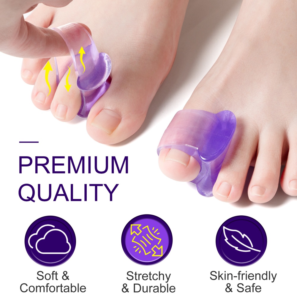 4 Pair One-hole Toe Separators Silicone Bunion Correction Pad Foot Care Tool Purple_1 pair of large size + 3 pairs medium - Image 3