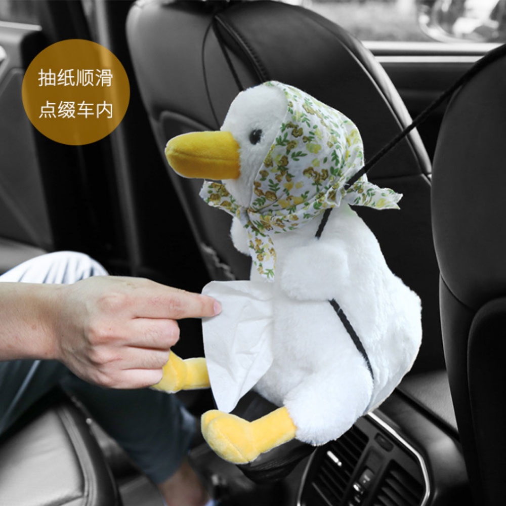 Plush PP Cotton Car Tissue Box Hanging Creative Doll Bag Backrest Armrest White Duck - Image 3