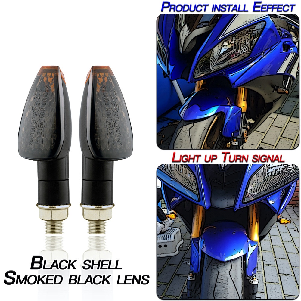 1 Pair Motorcycle Light E-mark Certified Long Short 14led Turn Signal Black shell/yellow lens - Image 2