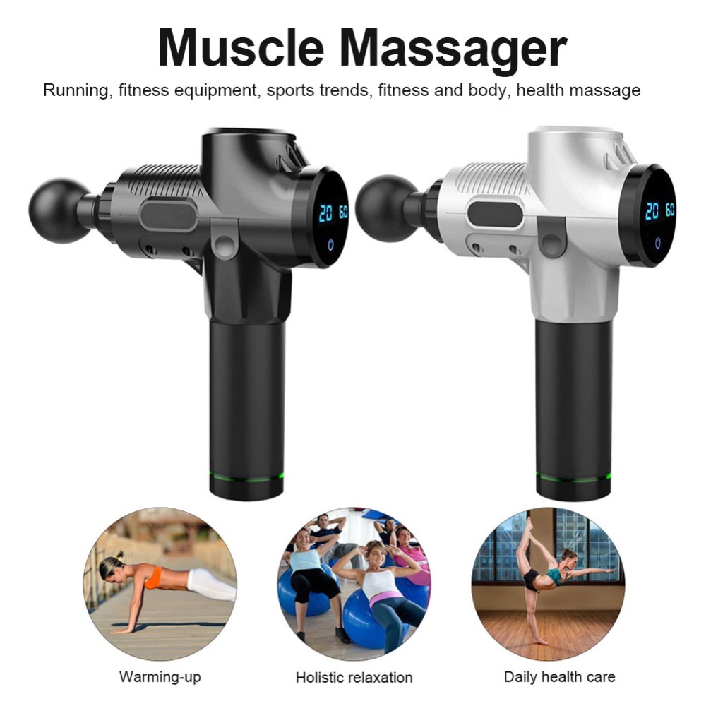 20 Speed Touch Screen Deep Vibration Muscle Massager With 6 Replaceable Massage Head Fitness Equipment To Relieve Fatigue black - Image 2