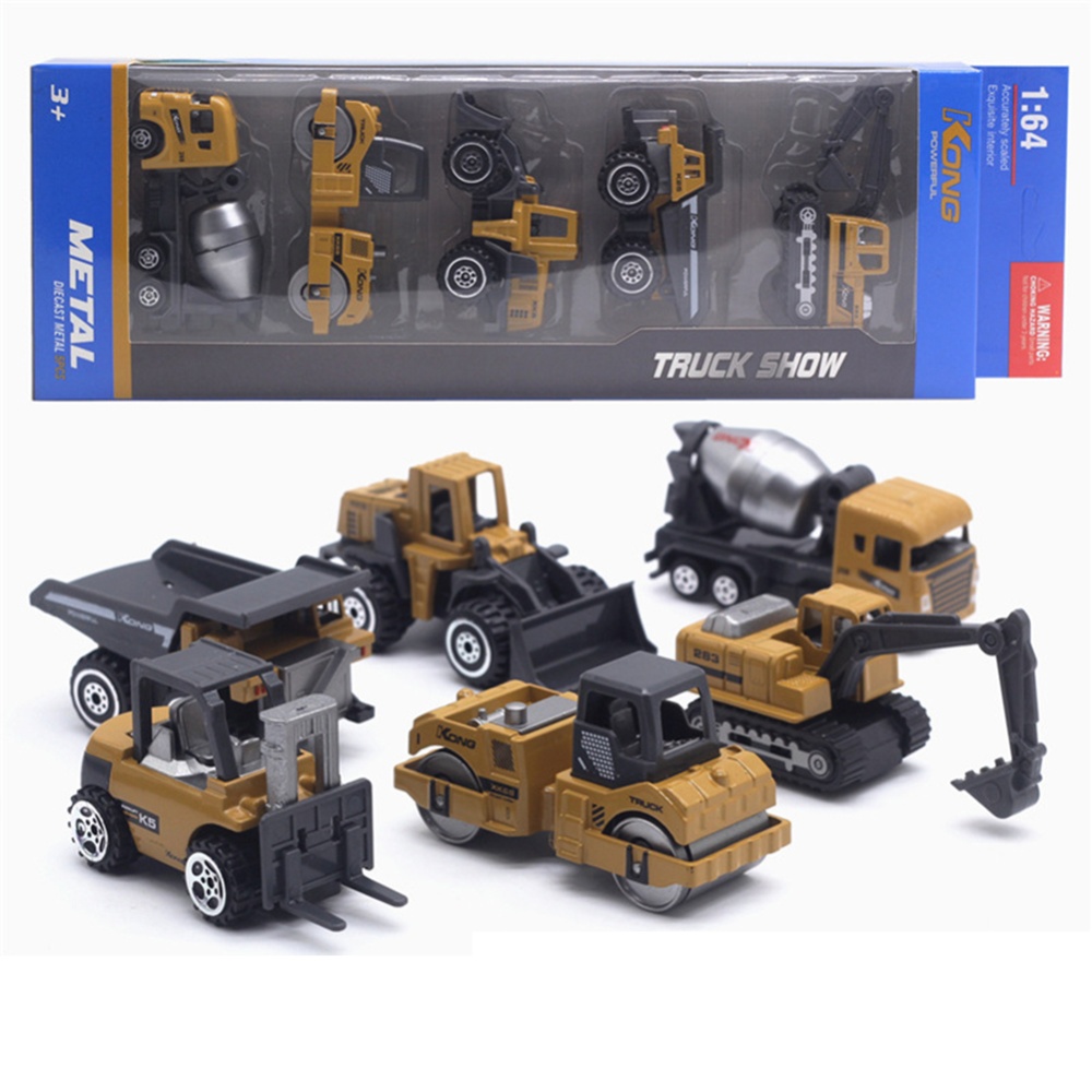 5-piece Set 1:64 Alloy Engineering Vehicle Model Excavator Mixer Forklift Truck Educational Toys Classic style - Image 3