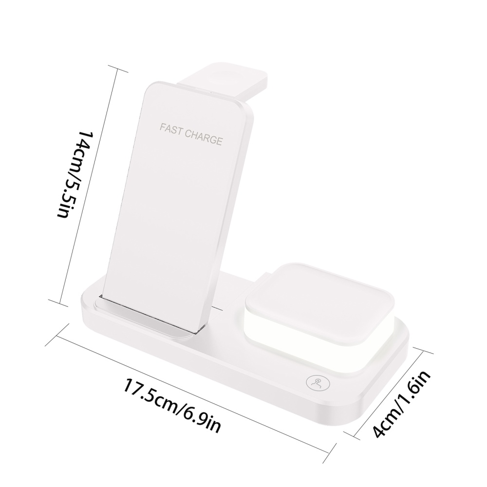 3-in-1 Wireless Charging Station with Led Night Light Foldable Charger Stand for Iwatch IPhone Airpods White - Image 3