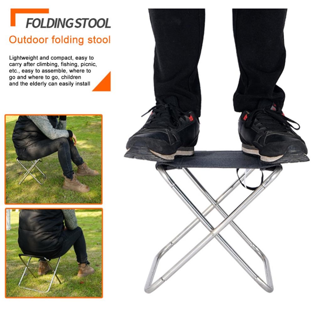 Stainless Steel Spring Folding Chair Outdoor Fishing Camping Barbecue Stool gray - Image 3