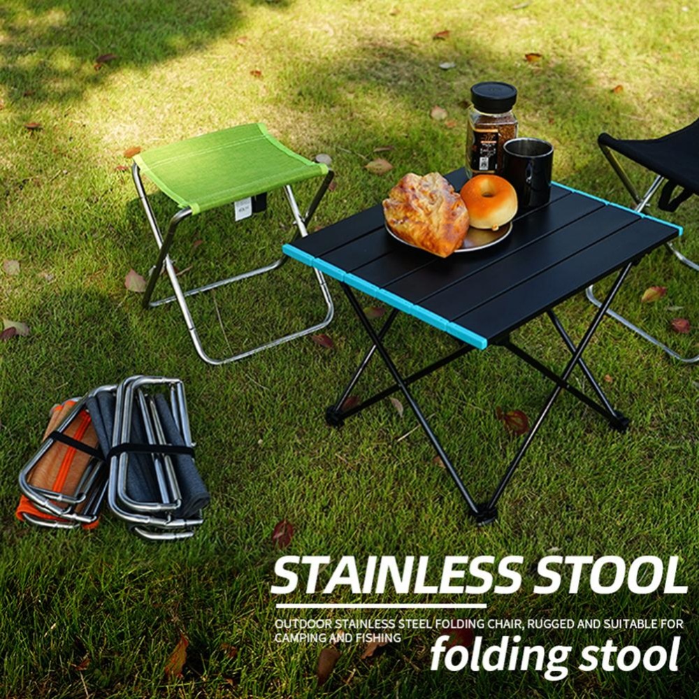 Stainless Steel Spring Folding Chair Outdoor Fishing Camping Barbecue Stool Orange - Image 2