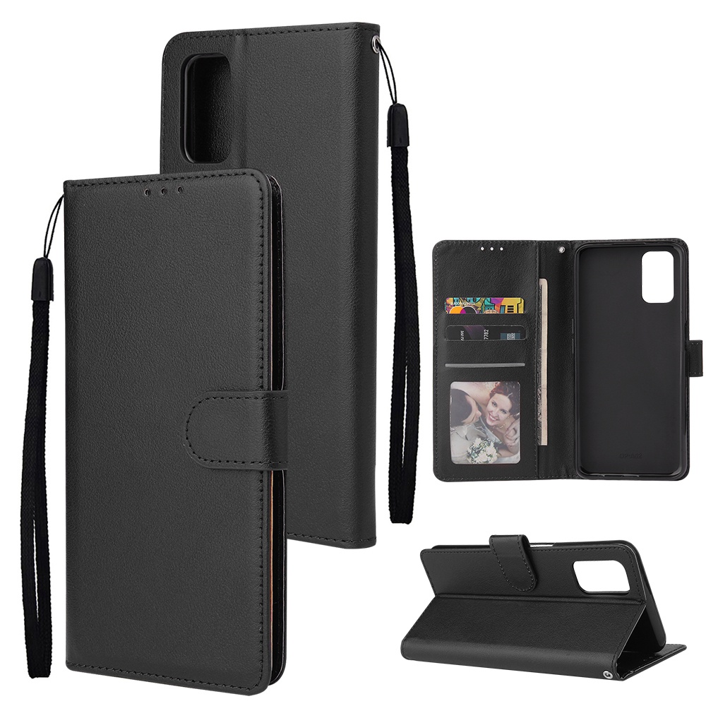 For OPPO A52/A72/A92 PU Leather Protective Phone Case with 3 Cards Slots Bracket black - Image 3