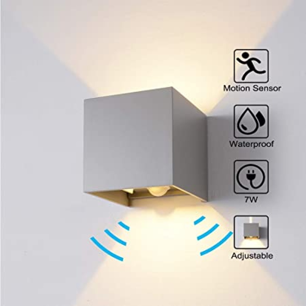 Waterproof LED Sensor Wall Light Aluminum Lamp for Outdoor Garden Corridor White shell white light