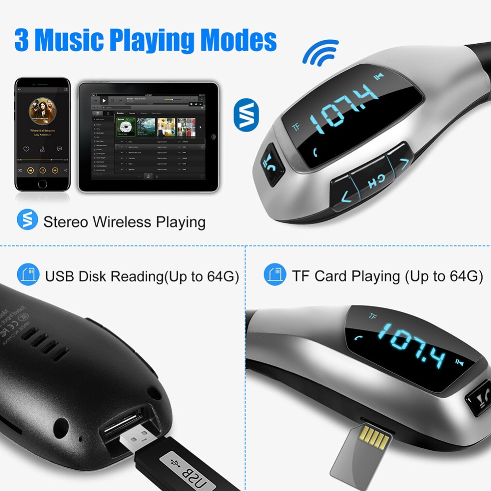 X5 Car Wireless Fm Transmitter Bluetooth USB Charging Port Black - Image 2