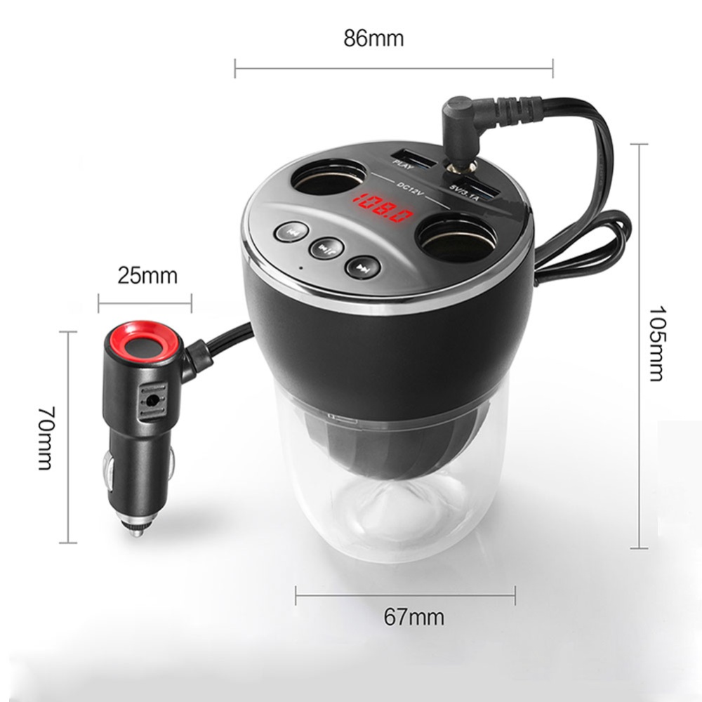 Multifunctional Charging Cup Car Charger Bluetooth-compatible Fm Transmitter Mp3 With Dual Usb Ports Digital Display black - Image 2