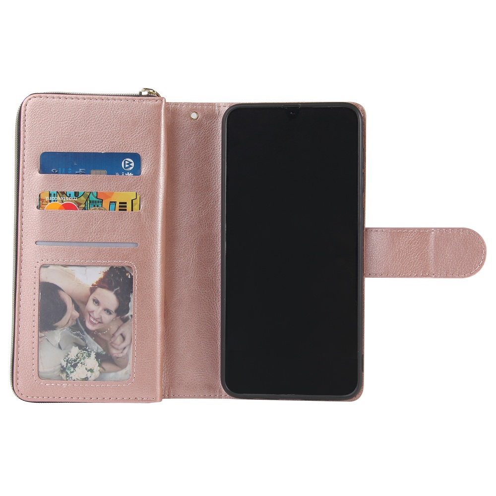 For Samsung A10/A20/A30/A50/A30S/A50S Pu Leather Mobile Phone Cover Zipper Card Bag + Wrist Strap Rose gold - Image 3