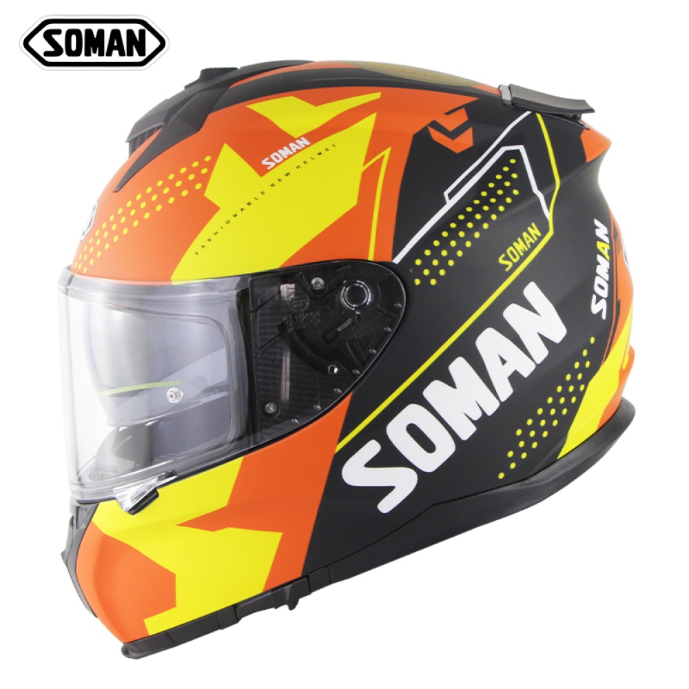 Motorcycle Racing Helmet Men And Women Outdoor Riding Double Lens Full Face Ece Standard Speed No. 1-Matte Black Orange Yellow_M - Image 3