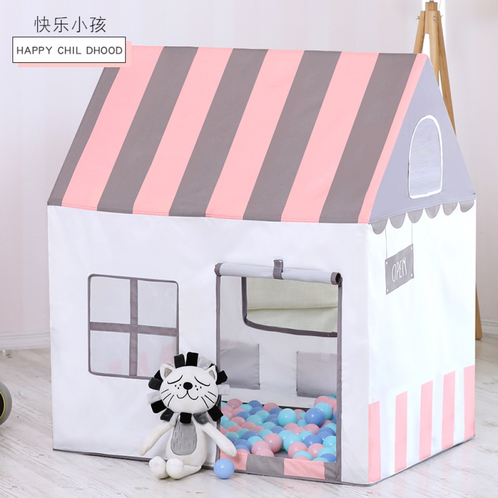 Folding House Peach Suede Oil Painting Children Princess Tent Indoor Marine Ball Game Toy blue - Image 3