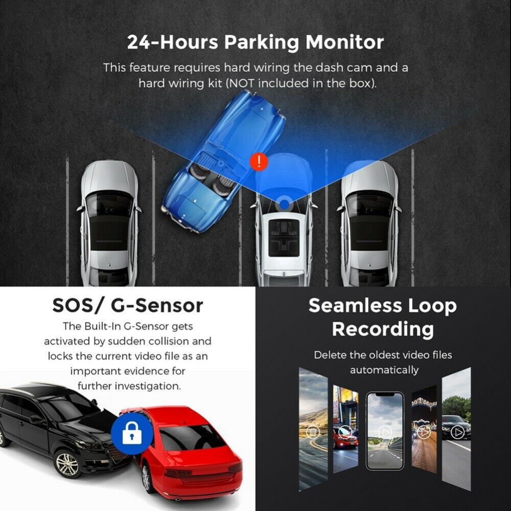 4k 1080P Car DVR Dual Dash Cam Gps And Wifi Camera Recorder with Parking Monitor Black - Image 2