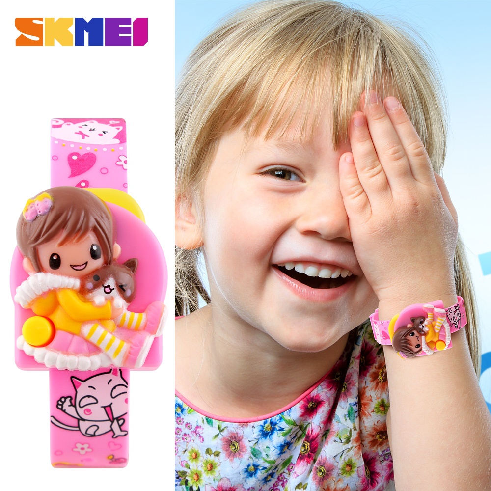 SKMEI Girls Electronic Wrist Watch Cute Cartoon Doll Fun Kids Fashion Trend Student pink - Image 2