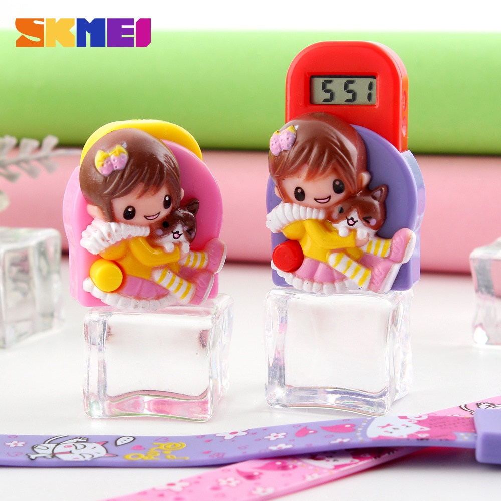 SKMEI Girls Electronic Wrist Watch Cute Cartoon Doll Fun Kids Fashion Trend Student pink - Image 3