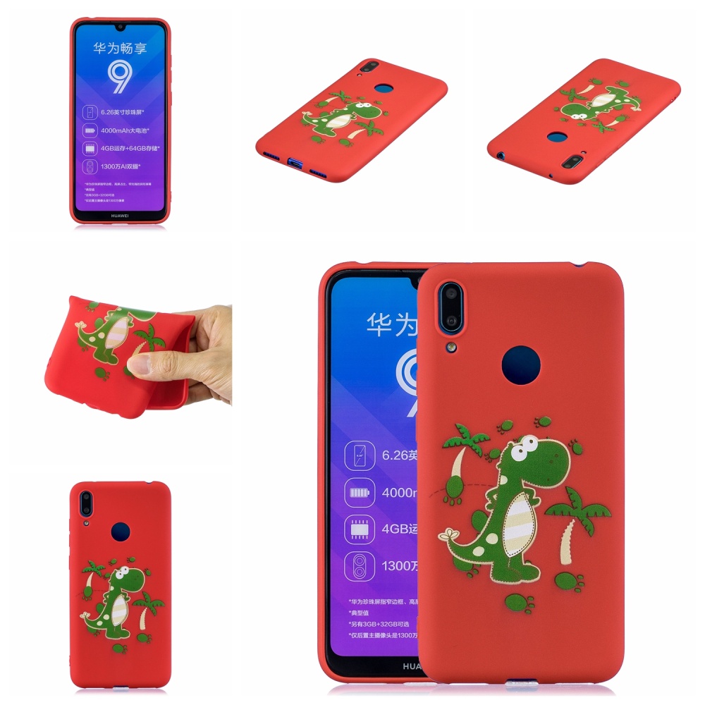 For HUAWEI Y7 2019 Cute Coloured Painted TPU Anti-scratch Non-slip Protective Cover Back Case with Lanyard red - Image 3