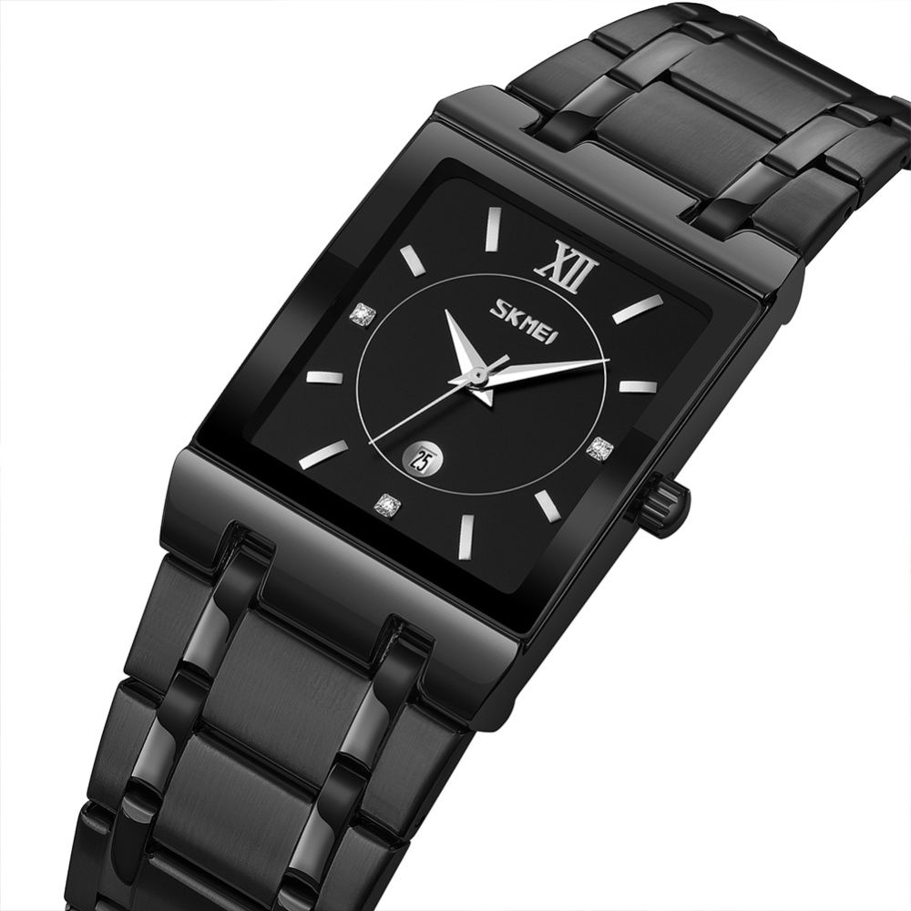 SKMEI Men Watch Waterproof Business Square Wrist Classic Luxury Stainless Steel Band For Black Case Dial - Image 3