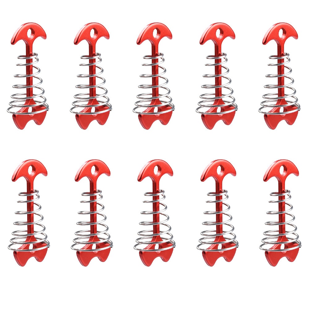 10Pcs Tent Pegs Windproof Hiking Camping Deck Garden Stakes Adjuster Tensioner Stopper Red (hook type)_10pcs - Image 3