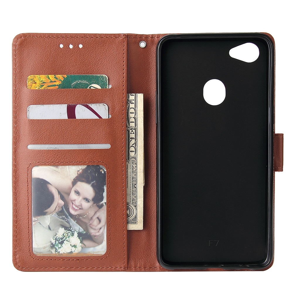 For OPPO F7 Wallet-type PU Leather Protective Phone Case with Buckle & 3 Card Position brown - Image 3