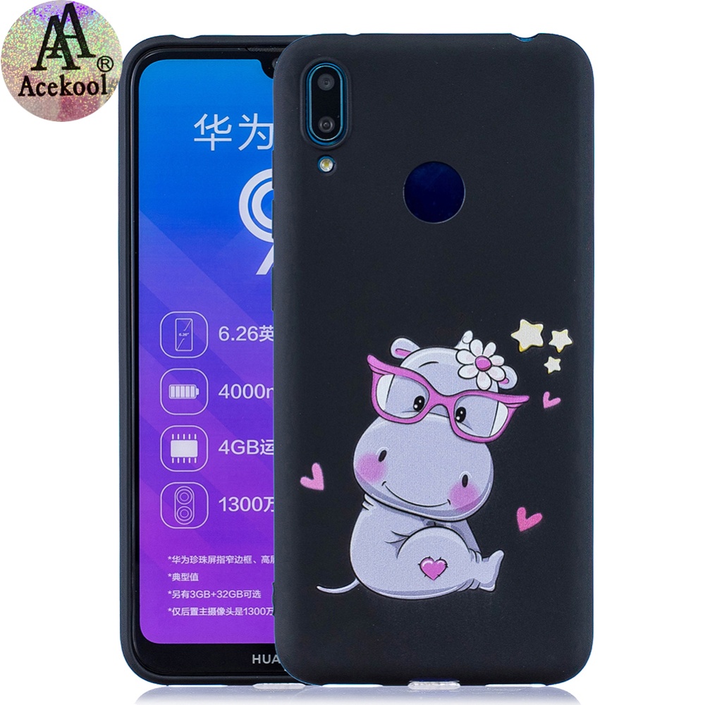 Acekool for HUAWEI Y7 2019 Cartoon Lovely Coloured Painted Soft TPU Back Cover Non-slip Shockproof Full Protective Case with Lanyard Light b - Image 3