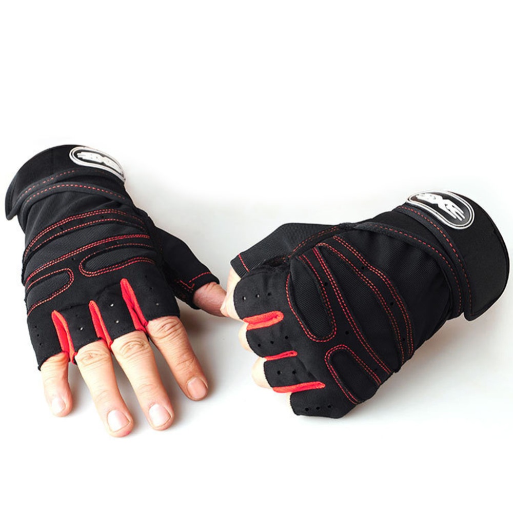 Man Anti-Skid Half Finger Gloves Comfortable Breathable Sports for Outdoor Cycling Weightlifting black with red_L - Image 2