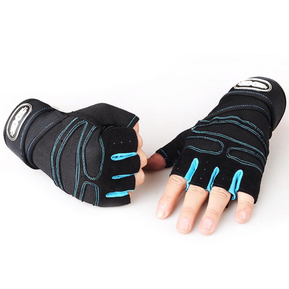 Man Anti-Skid Half Finger Gloves Comfortable Breathable Sports for Outdoor Cycling Weightlifting black with light blue_M - Image 2