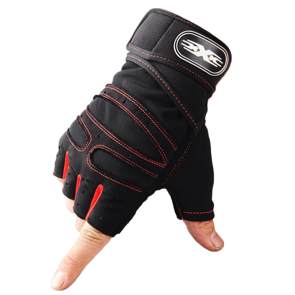 Man Anti-Skid Half Finger Gloves Comfortable Breathable Sports for Outdoor Cycling Weightlifting black with red_M - Image 3