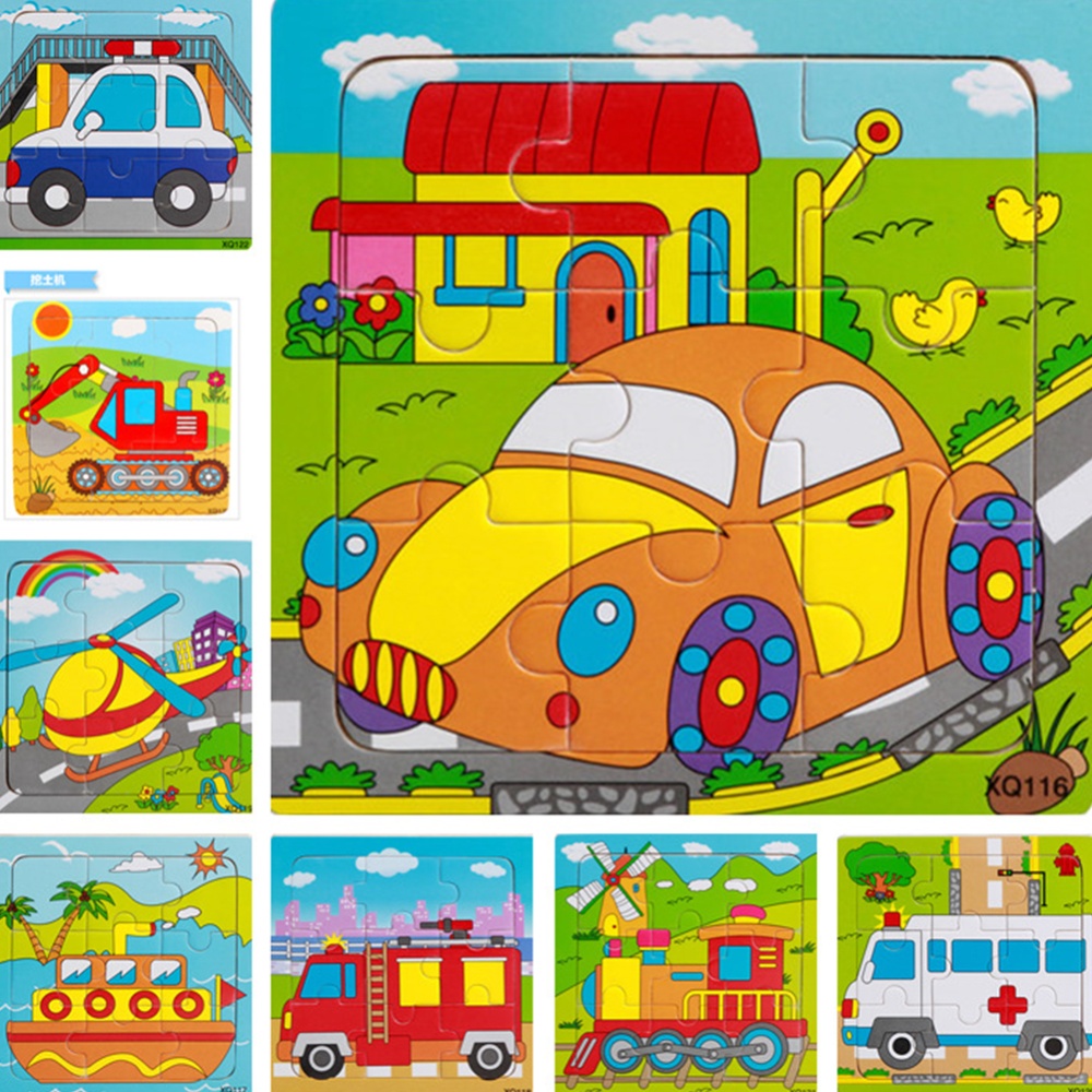 9 Slices Kids Wooden Vehicle Pattern Puzzles Jigsaw Baby Educational Learning Toy Fire truck - Image 3