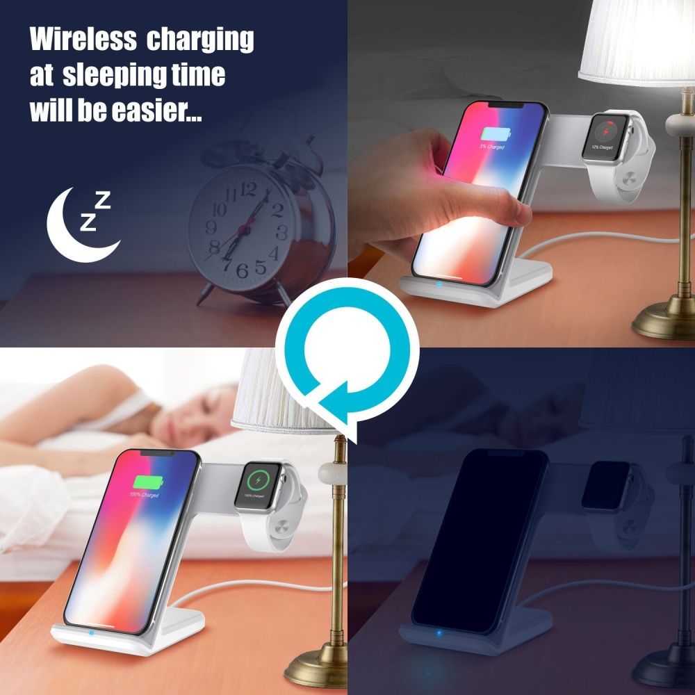 Wireless Charger Mobile Phone Watch 2 IN 1 Fast Quick Charge Dock Holder for Iphone Apple black - Image 3