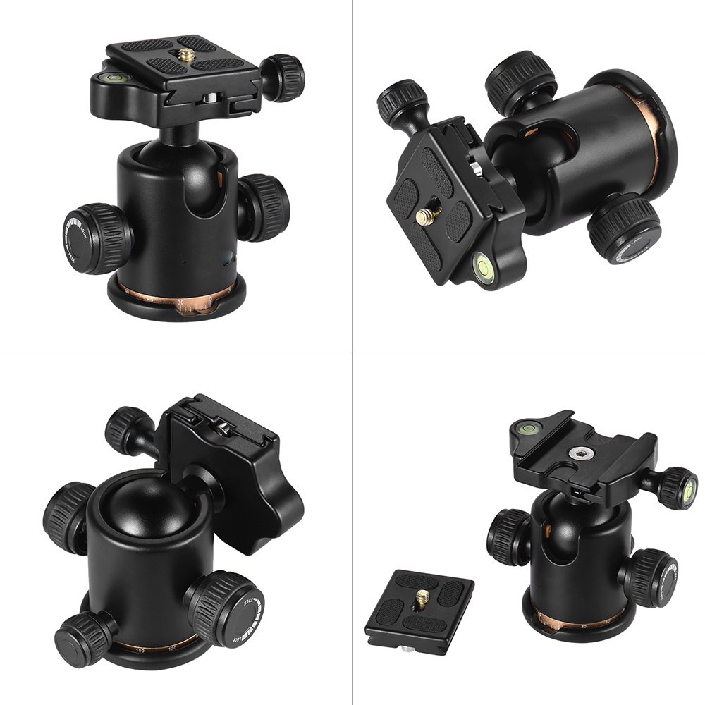 Tripod Head Aluminum Alloy Ball with Quick Release Plate 1/4"" Screw for Camera black - Image 3