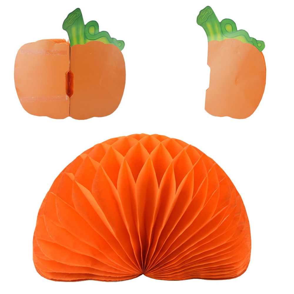 Halloween 25cm Pumpkin-shape Paper Honeycomb Ball Holiday Decoration - Image 3