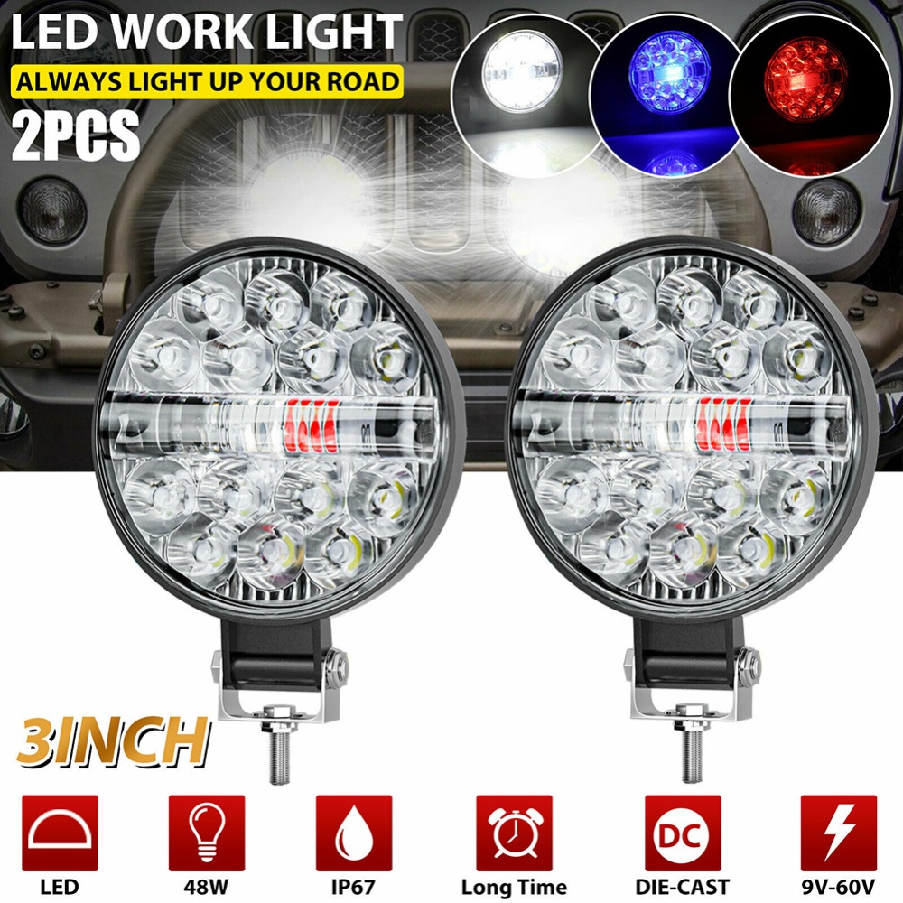 1 Pair Of Aluminum Alloy Car Led Work Light Mini Round 22 Lights Off-road Motorcycle Engineering Spotlights 3-color Fog Lamp black - Image 2