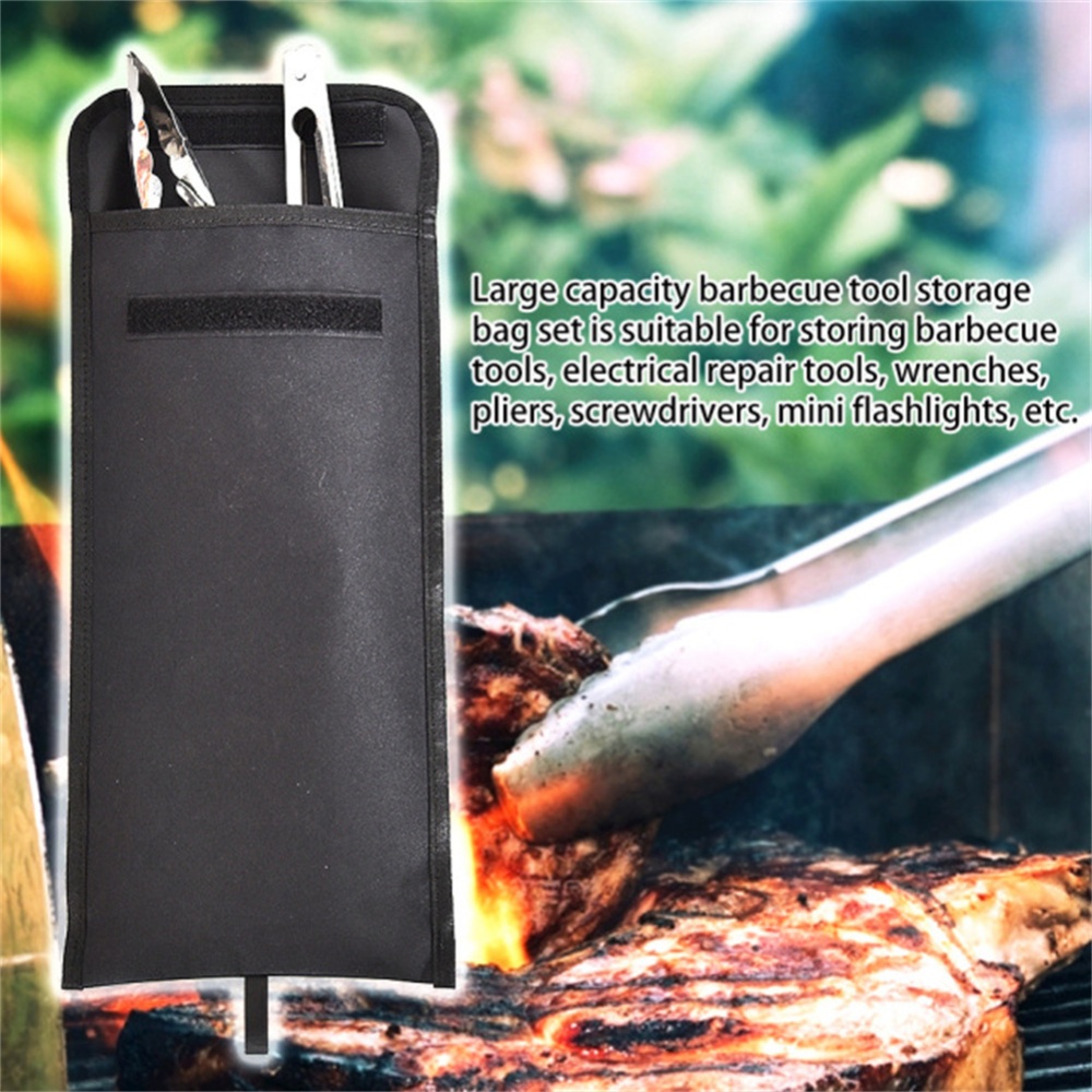 Camping Picnic Tableware Storage Bag Portable Barbecue Cutlery Organizer Outdoor Hanging Holder Bags Black - Image 2