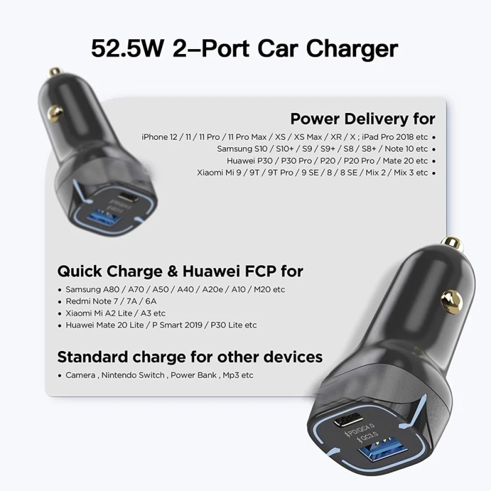 40w Usb Dual Port Fast Car Charger Adapter, Compatible For Iphone 12 11 Pro Max Xs Samsung Galaxy S20 S21 Lg Ipad Macbook black - Image 2