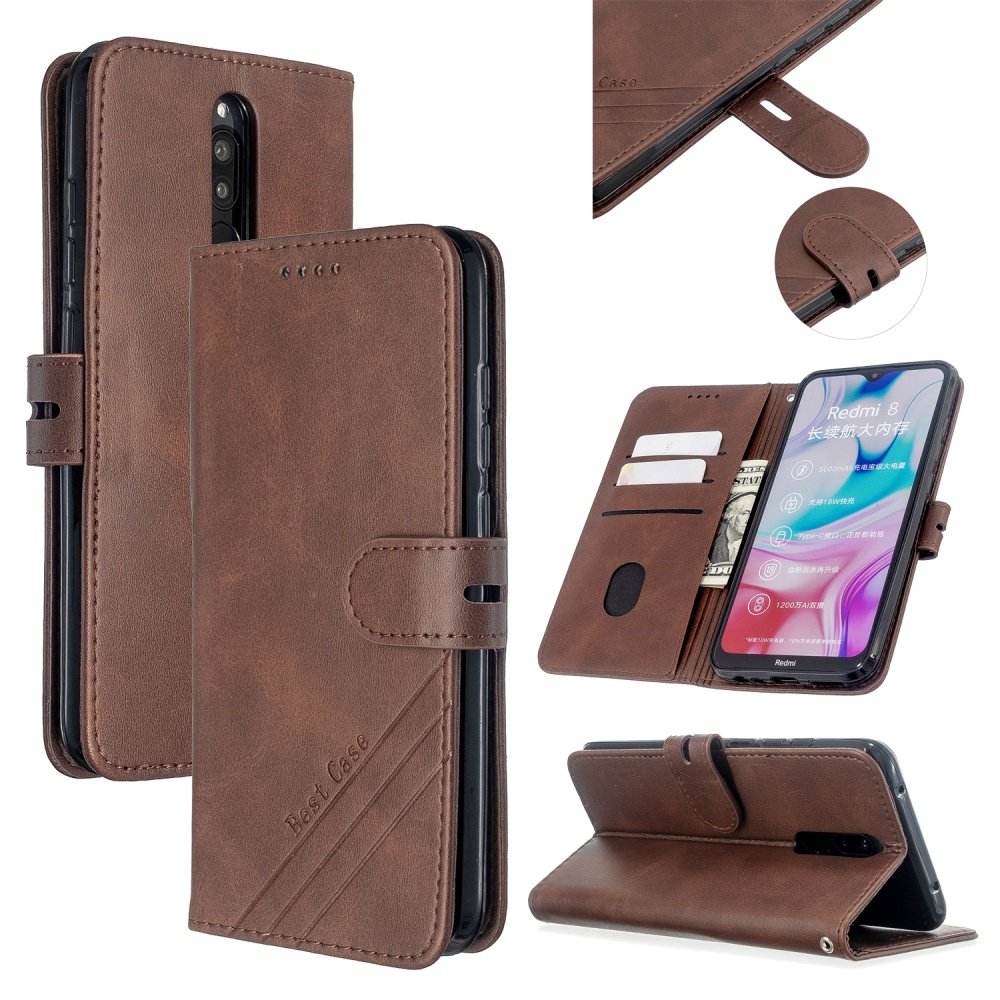 For Redmi Note 8T/Redmi 8/Redmi 8A Case Soft Leather Cover with Denim Texture Precise Cutouts Wallet Design Buckle Closure Smartphone Shell - Image 3