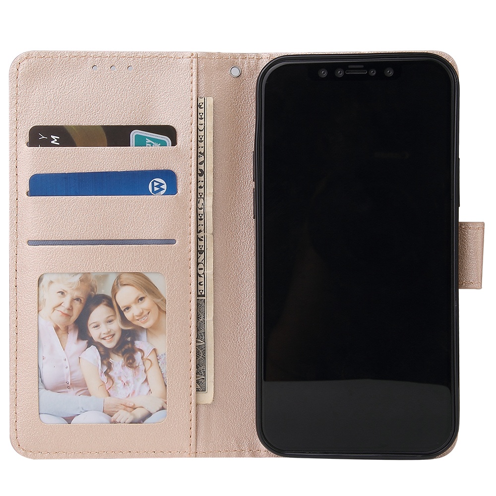 For Iphone 12 5.4 inch/6.1 inch/ 6.7 inch PU Leather Three-card Photo Frame Front Buckle Mobile Phone shell Golden - Image 3