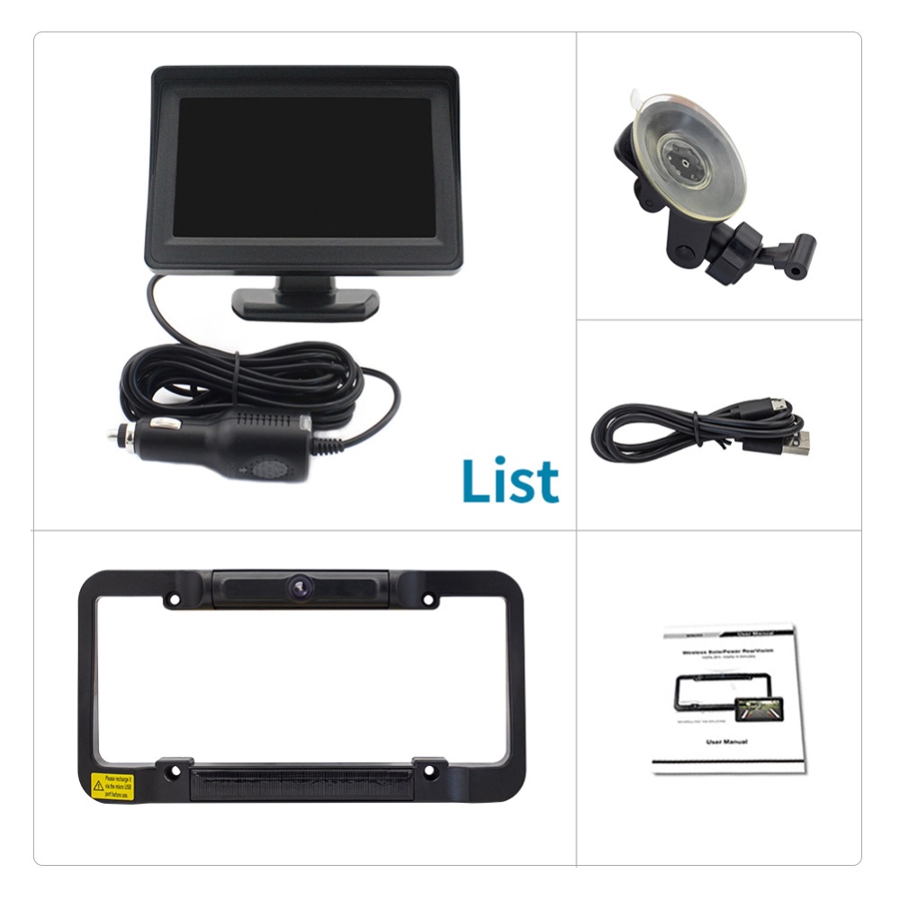 Wireless Solar License Plate Frame +4.3 Inch Display Reversing System black - Image 2