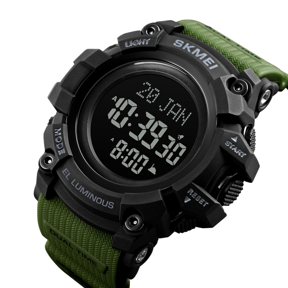 SKMEI Muslim Compass Qibla Watch Prayer Time Reminder Direction Indication Electronic 50m Waterproof Army green black - Image 2