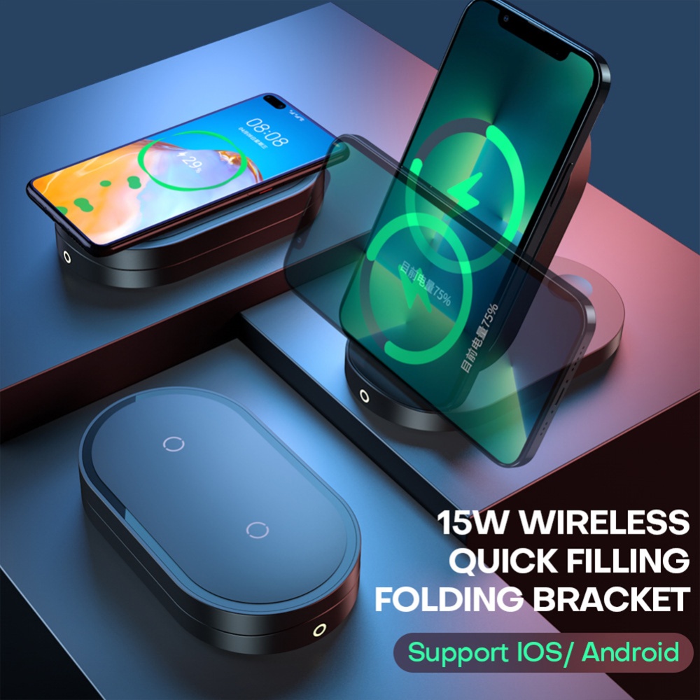 2 In 1 Folding Wireless Charger With Indicator Lights Fast Charging Built-in Intelligent Management Chip Compatible For Iphone Huawei Samsun - Image 3