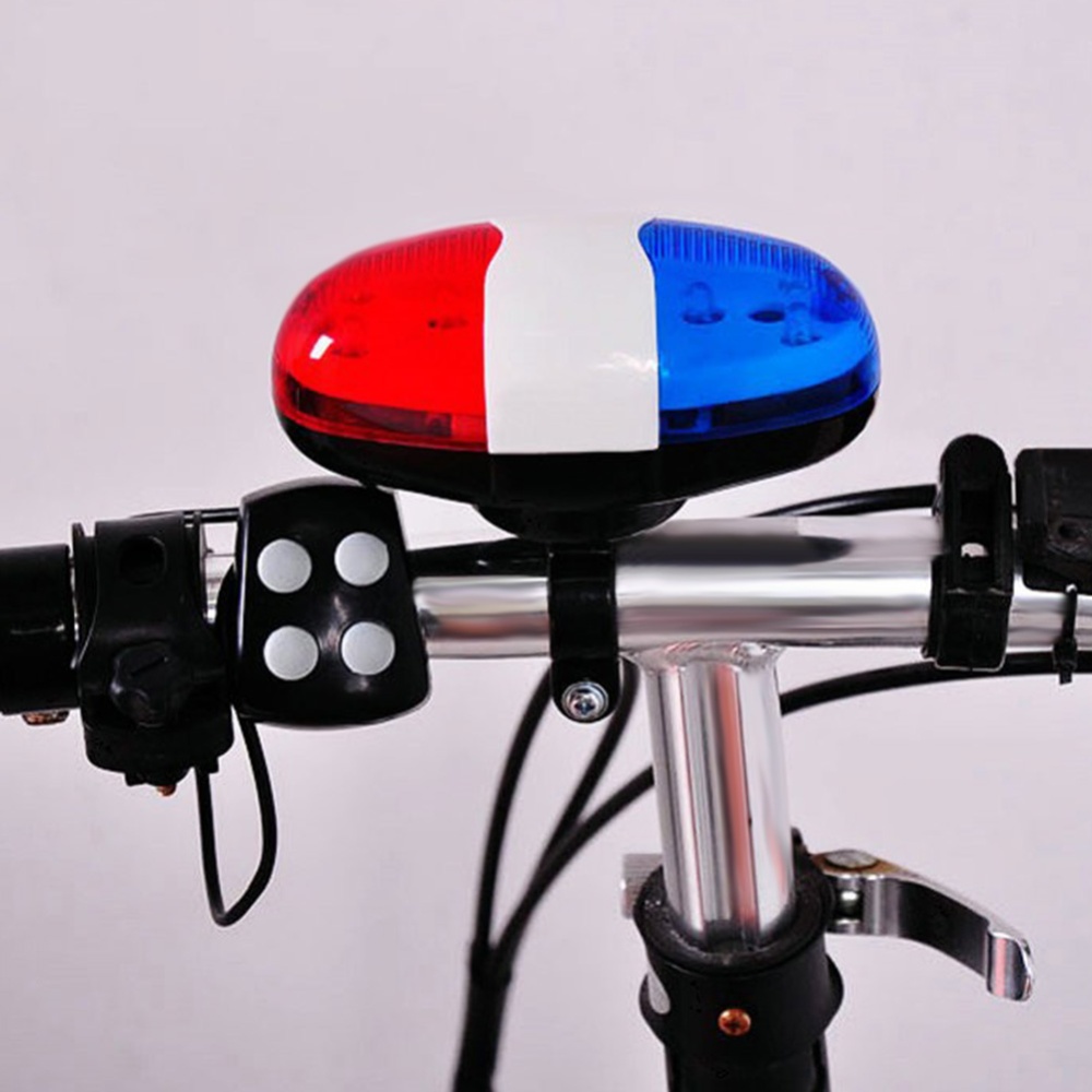 Cycling Bike Bicycle Super Loud LED Warning Light 4 Sounds Electronic Waterproof Horn Bell Siren Blue and white red - Image 3