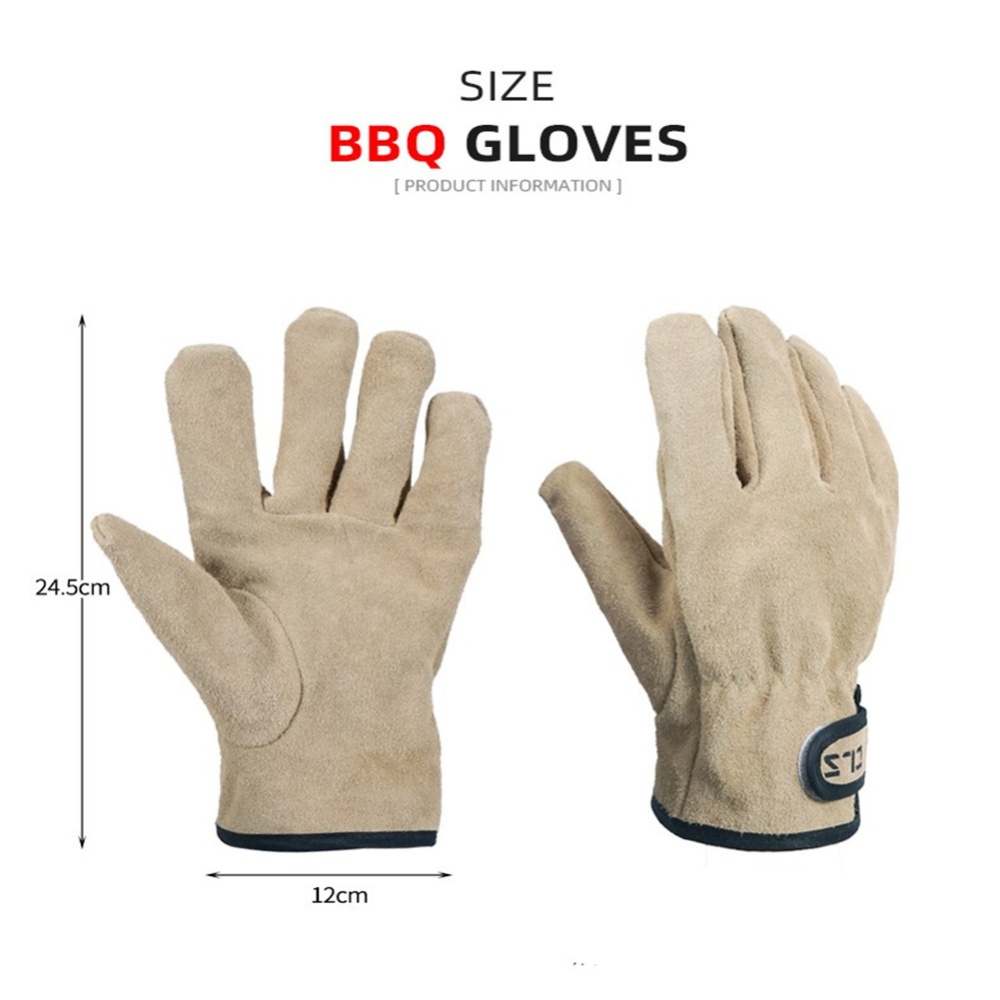 Gloves For Bbq Grill Welding Work Heat Resistant Leather Oven Safety Silver gray - Image 2