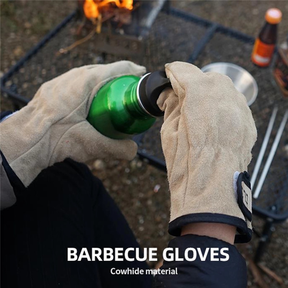 Gloves For Bbq Grill Welding Work Heat Resistant Leather Oven Safety Silver gray - Image 3