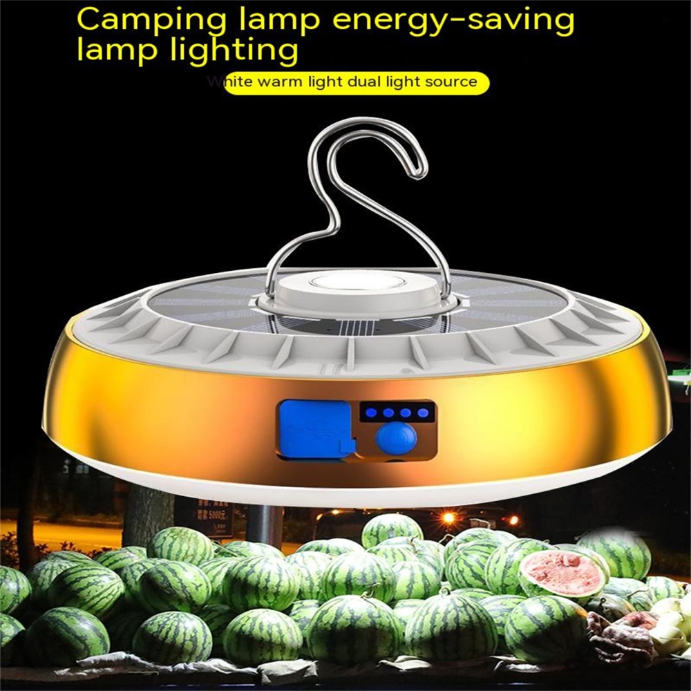 Portable Led Solar Light Multifunctional Outdoor Waterproof Dual Source Camping Flashlight Golden - Image 2