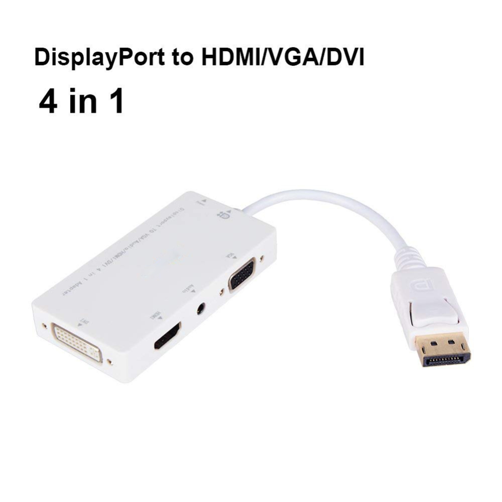 HD Converter Gold Plated DisplayPort to HDMI/VGA/DVI Male Female 4-in-1 Adapter white - Image 3