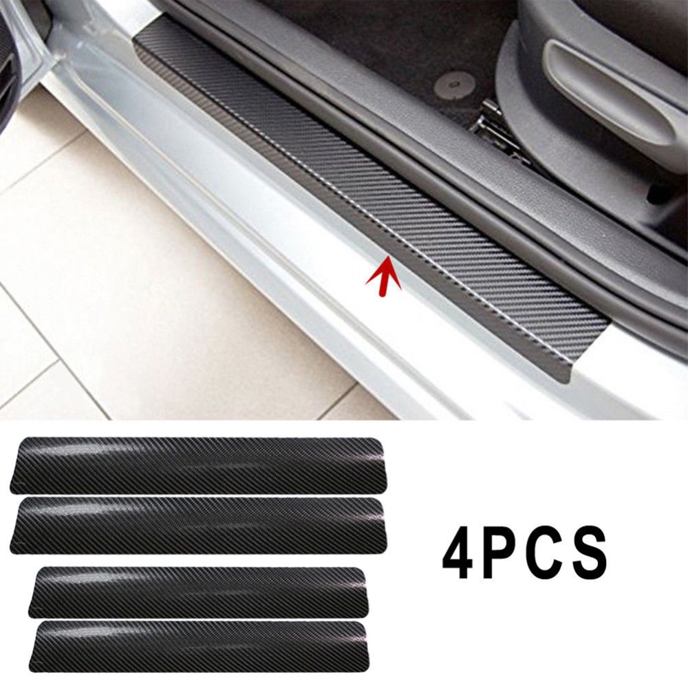 4Pcs/set 3D Carbon Fiber Black Car Door Sill Scuff Plate Cover Anti Scratch Sticker black - Image 3