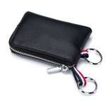 Mini Coin Purse Men Super Soft Leather Car Key Housekeeper Bags Zipper Bag Handheld Function Packs Black