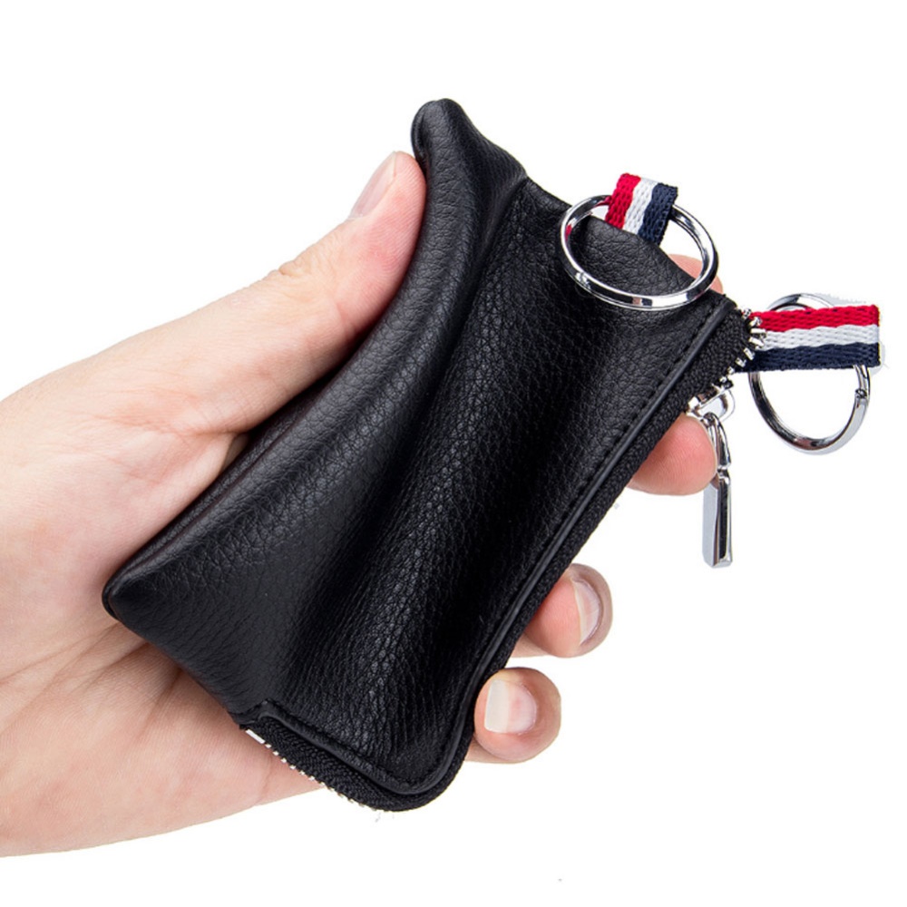 Mini Coin Purse Men Super Soft Leather Car Key Housekeeper Bags Zipper Bag Handheld Function Packs Black - Image 2