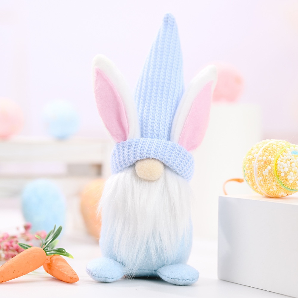 Handmade Plush Easter Bunny Gnome Doll Tabletop Ornament Rabbit Gifts For Holiday Decorations blue - Image 3