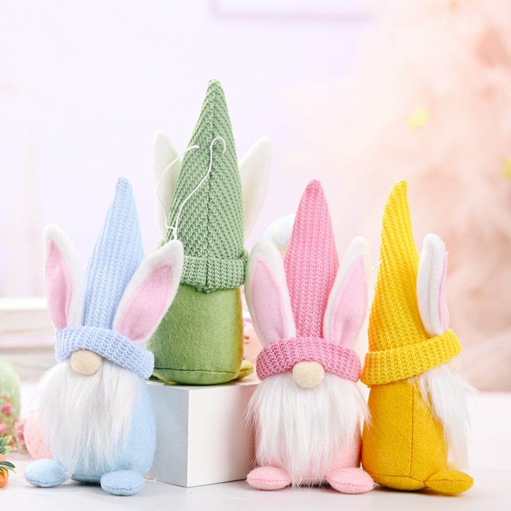 Handmade Plush Easter Bunny Gnome Doll Tabletop Ornament Rabbit Gifts For Holiday Decorations pink - Image 2